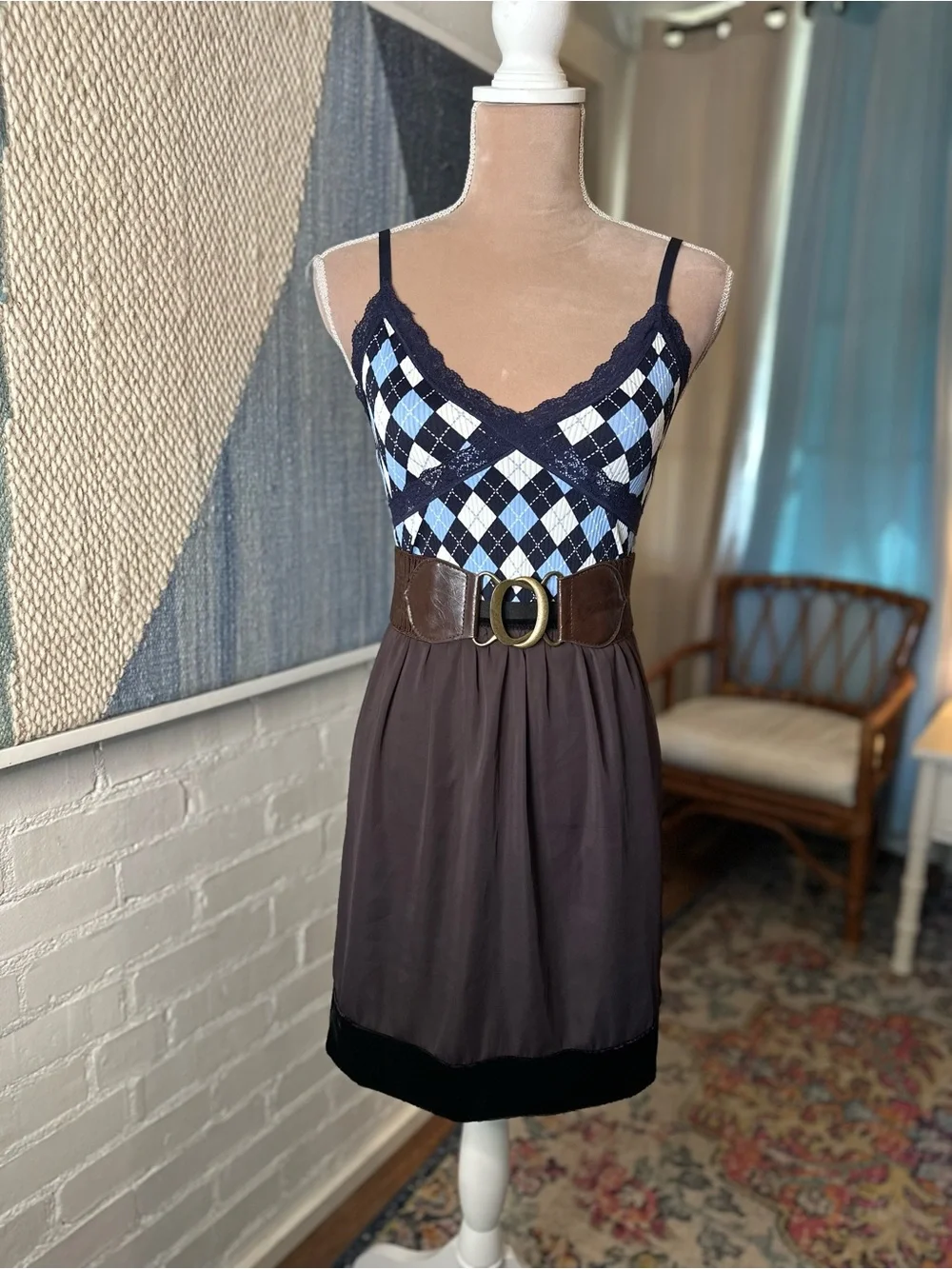 Gap Brown Mini Skirt with Black Velvet Silk BlendTrim